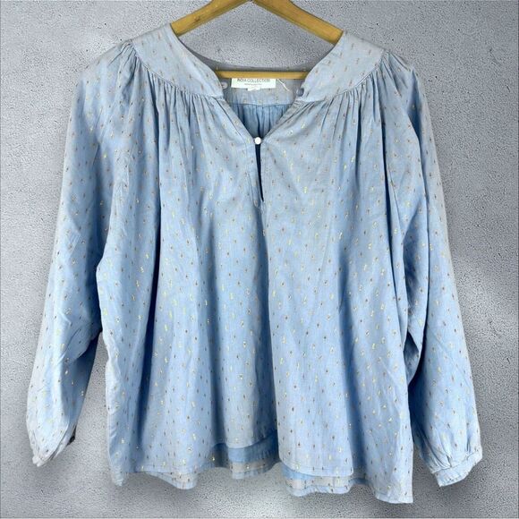 Emerson Fry Sky Blue Blouse with gold. Gently worn. - Picture 4 of 7